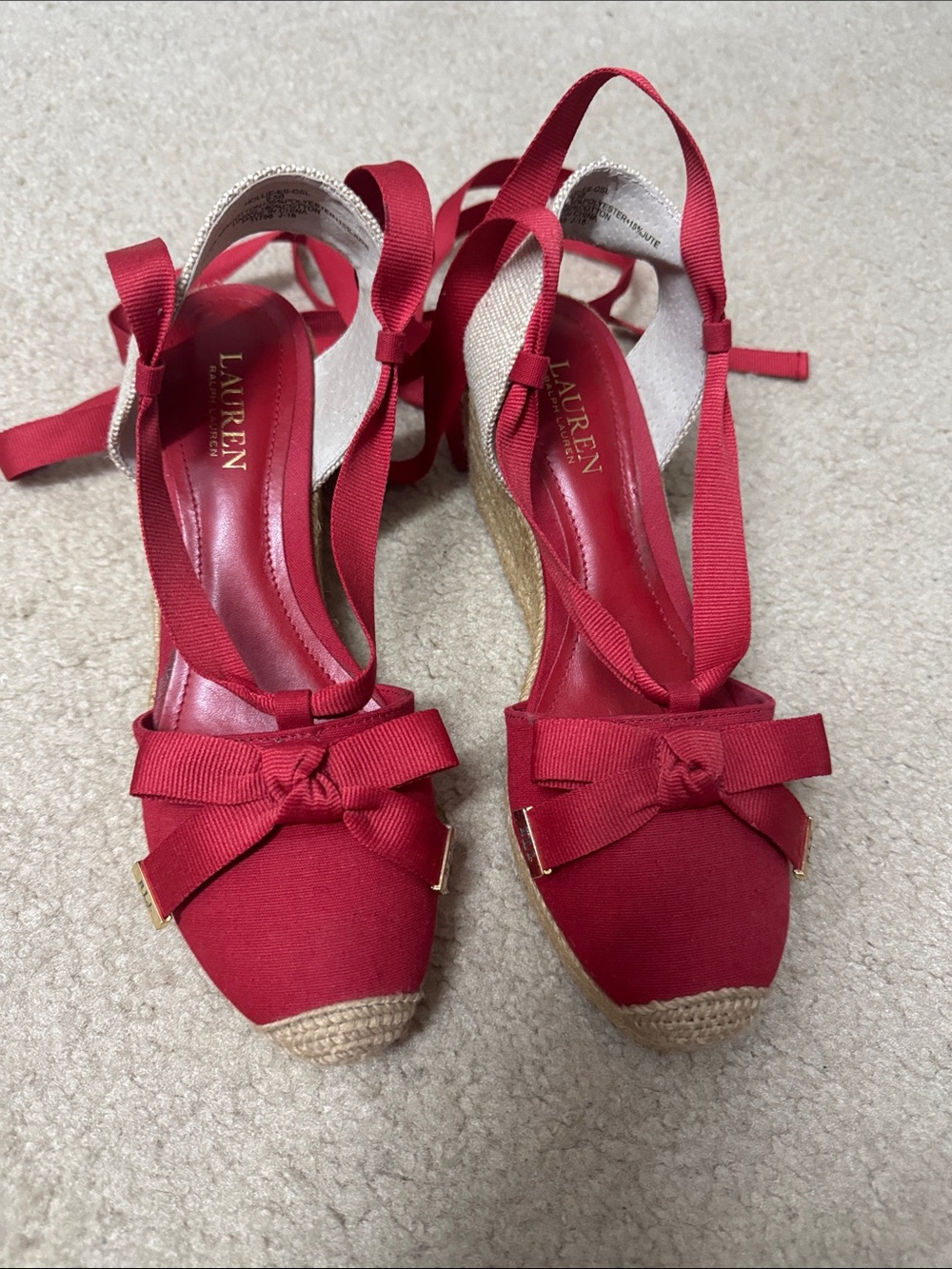 Lauren Ralph Lauren Crimson Bow Espadrille Wedge Sandals